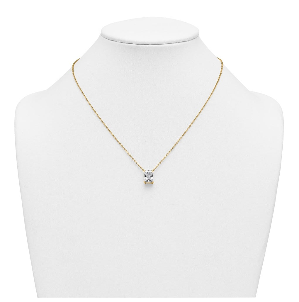 14K Yellow Or White Gold Lab Grown Diamond VS+ F+ Radiant Complete 18 inch Four Prong Pendant Necklace