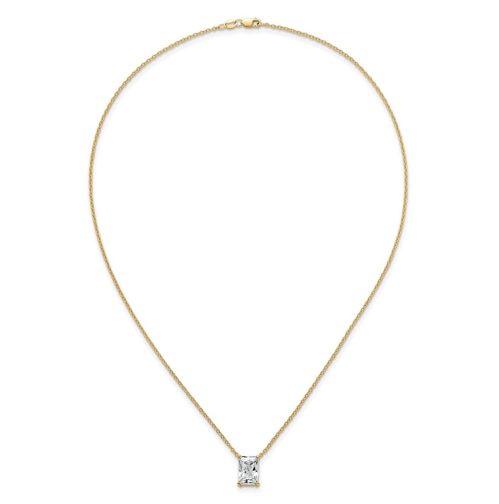 14K Yellow Or White Gold Lab Grown Diamond VS+ F+ Radiant Complete 18 inch Four Prong Pendant Necklace