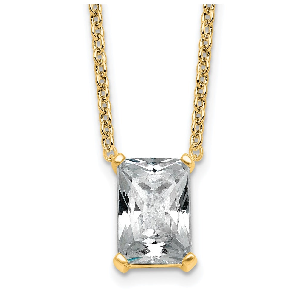 14K Yellow Or White Gold Lab Grown Diamond VS+ F+ Radiant Complete 18 inch Four Prong Pendant Necklace