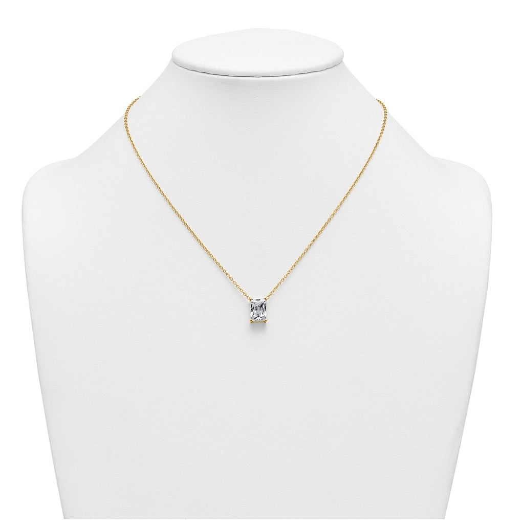 14K Yellow Or White Gold Lab Grown Diamond VS+ F+ Radiant Complete 18 inch Four Prong Pendant Necklace