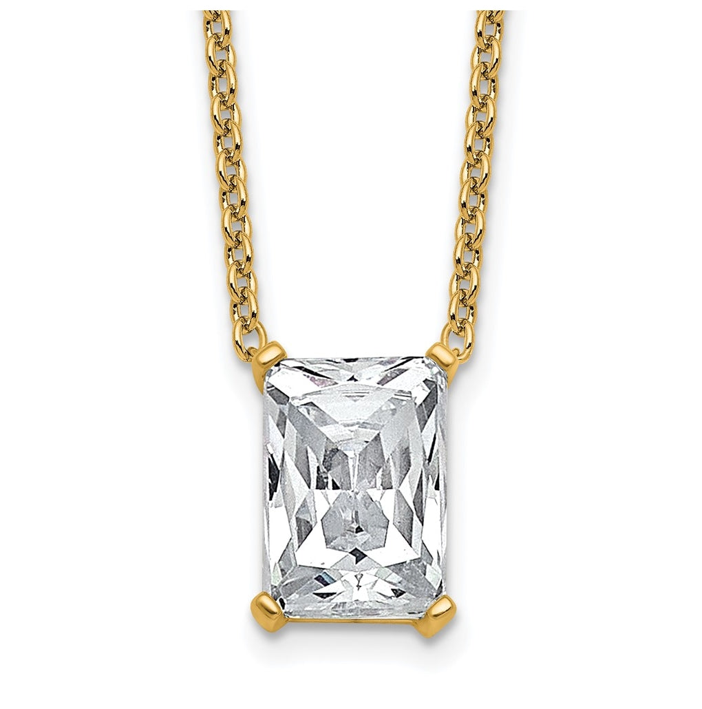 14K Yellow Or White Gold Lab Grown Diamond VS+ F+ Radiant Complete 18 inch Four Prong Pendant Necklace