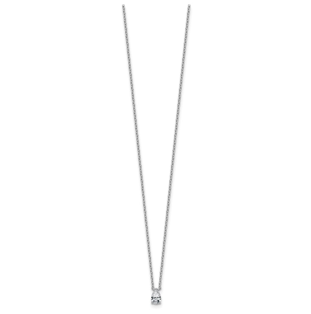 14K Yellow Or White Gold Lab Grown Diamond VS+ F+ Pear Complete 18 inch Three Prong Pendant Necklace