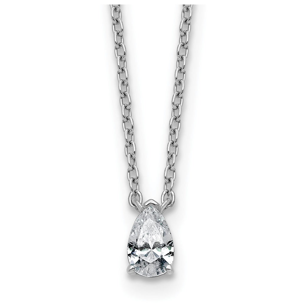 14K Yellow Or White Gold Lab Grown Diamond VS+ F+ Pear Complete 18 inch Three Prong Pendant Necklace