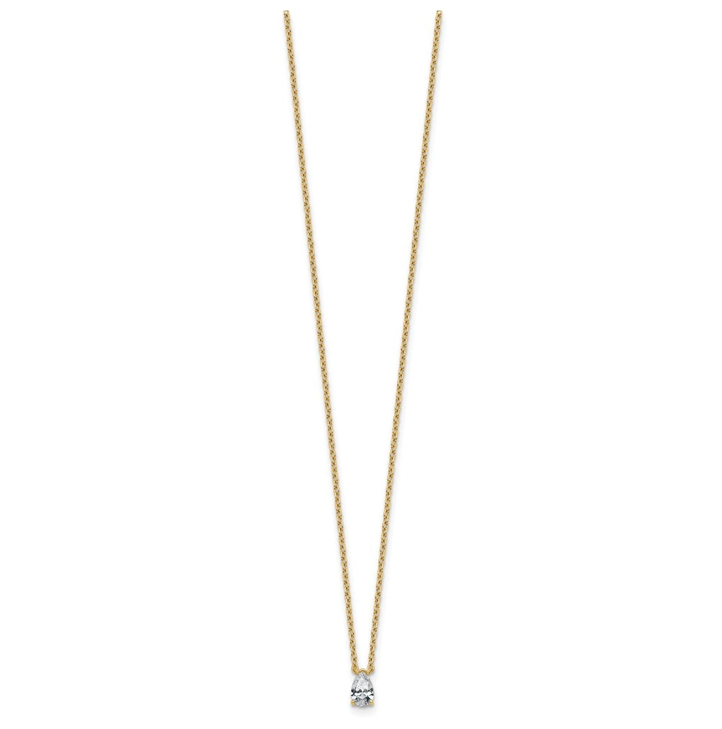 14K Yellow Or White Gold Lab Grown Diamond VS+ F+ Pear Complete 18 inch Three Prong Pendant Necklace