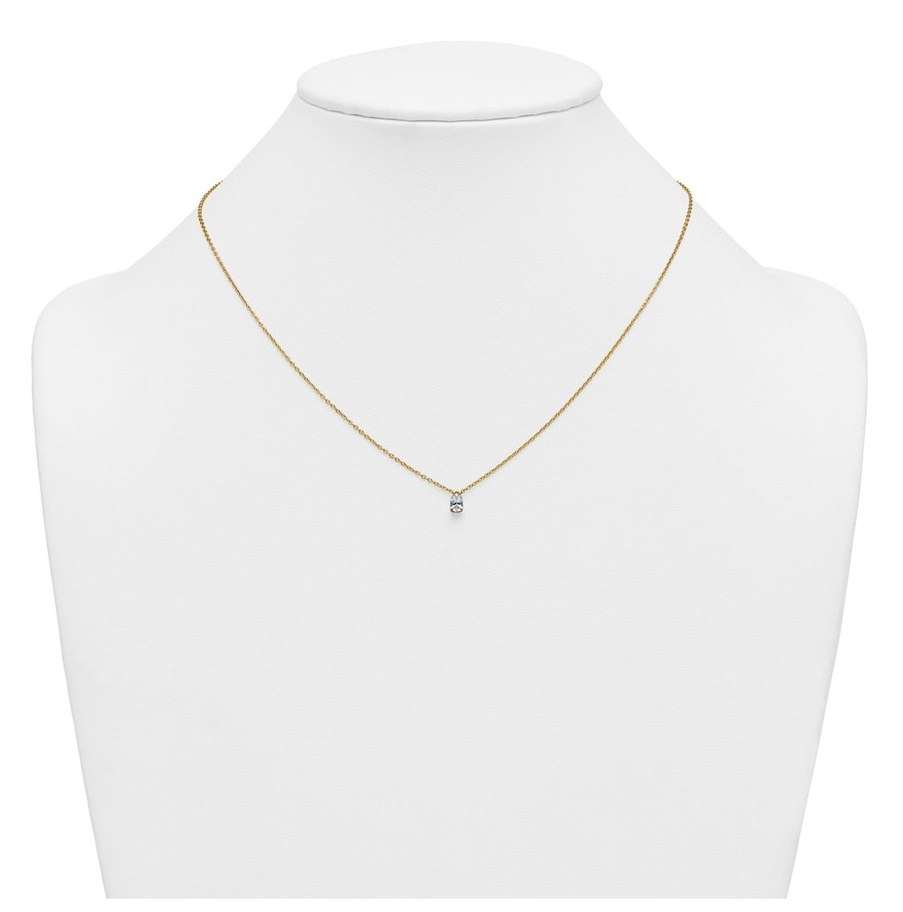 14K Yellow Or White Gold Lab Grown Diamond VS+ F+ Pear Complete 18 inch Three Prong Pendant Necklace