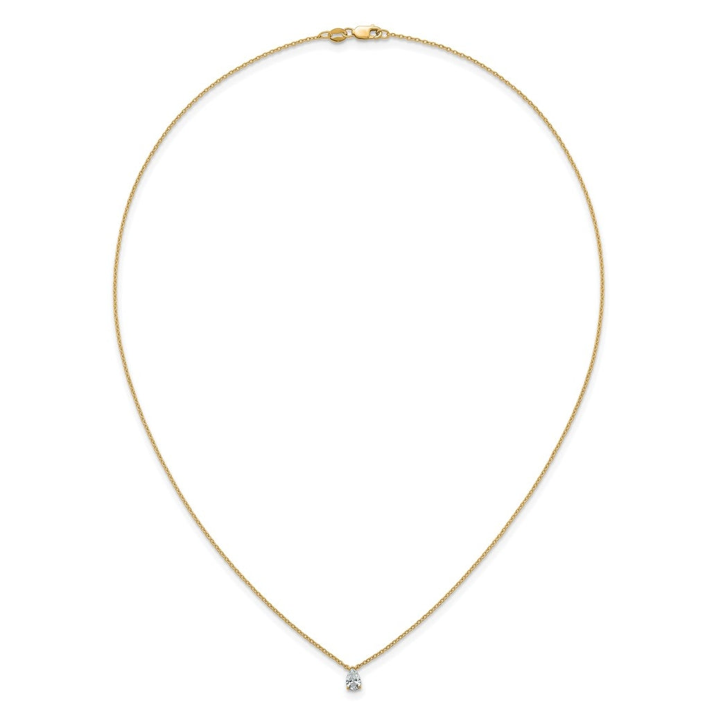 14K Yellow Or White Gold Lab Grown Diamond VS+ F+ Pear Complete 18 inch Three Prong Pendant Necklace
