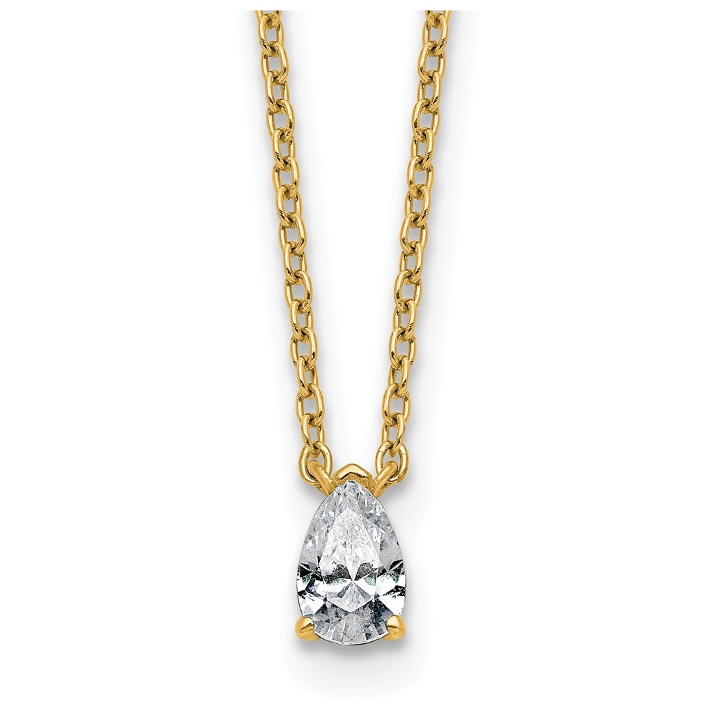 14K Yellow Or White Gold Lab Grown Diamond VS+ F+ Pear Complete 18 inch Three Prong Pendant Necklace