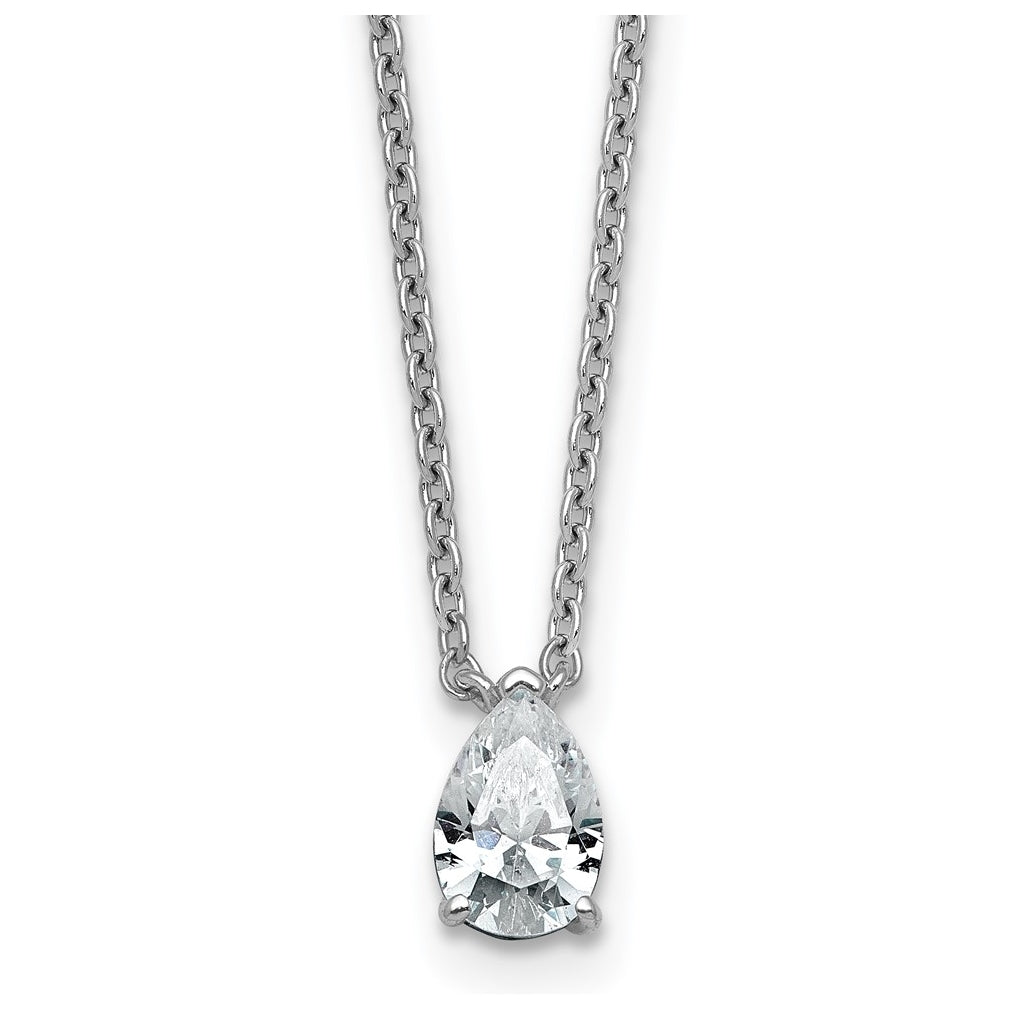 14K Yellow Or White Gold Lab Grown Diamond VS+ F+ Pear Complete 18 inch Three Prong Pendant Necklace