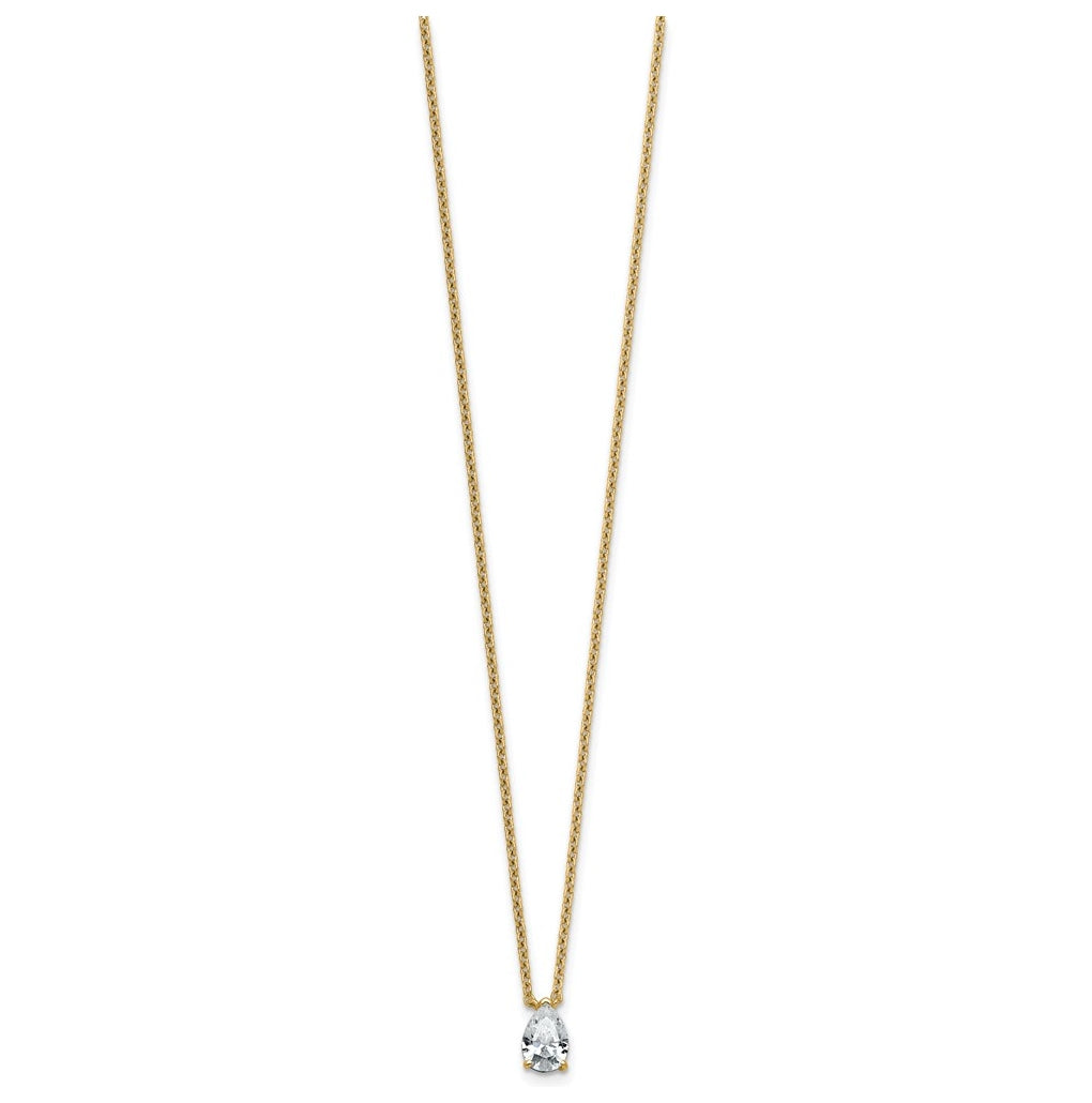 14K Yellow Or White Gold Lab Grown Diamond VS+ F+ Pear Complete 18 inch Three Prong Pendant Necklace
