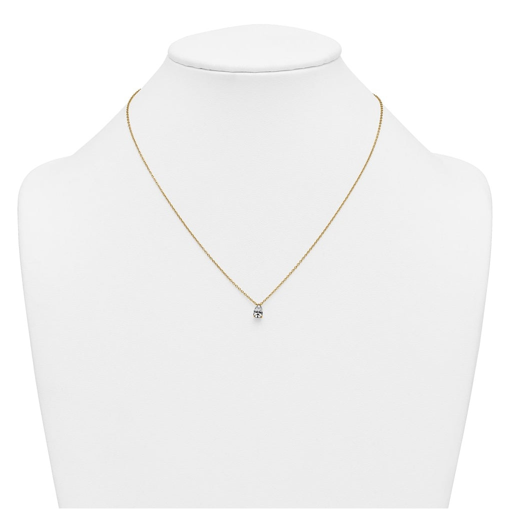 14K Yellow Or White Gold Lab Grown Diamond VS+ F+ Pear Complete 18 inch Three Prong Pendant Necklace