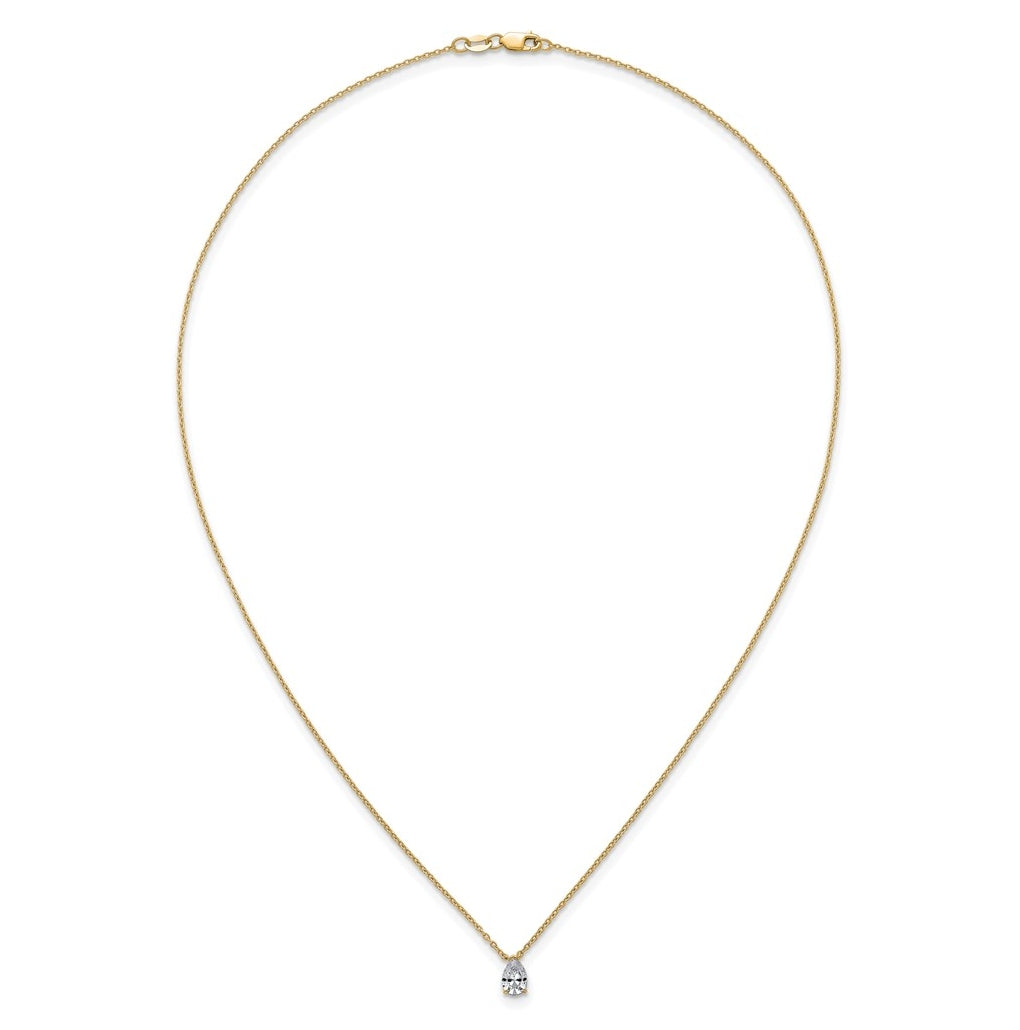 14K Yellow Or White Gold Lab Grown Diamond VS+ F+ Pear Complete 18 inch Three Prong Pendant Necklace