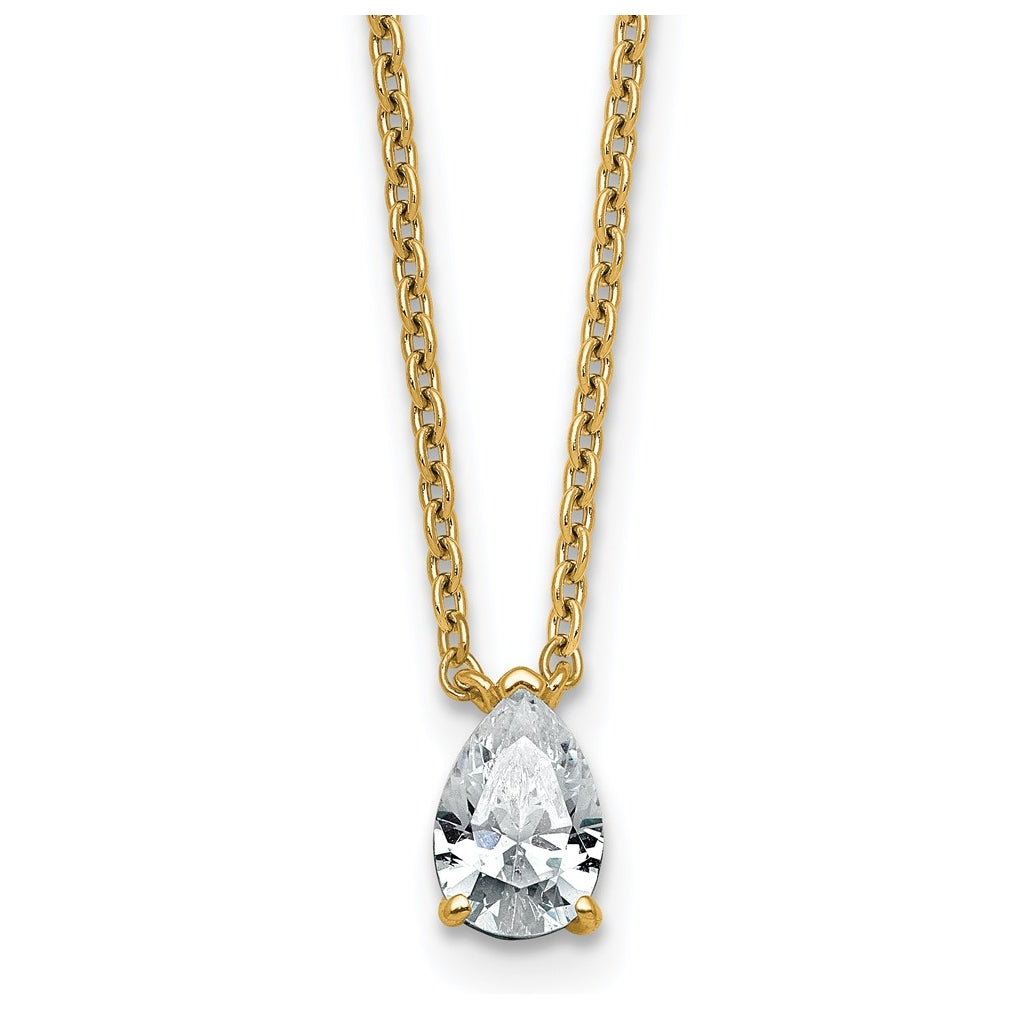 14K Yellow Or White Gold Lab Grown Diamond VS+ F+ Pear Complete 18 inch Three Prong Pendant Necklace