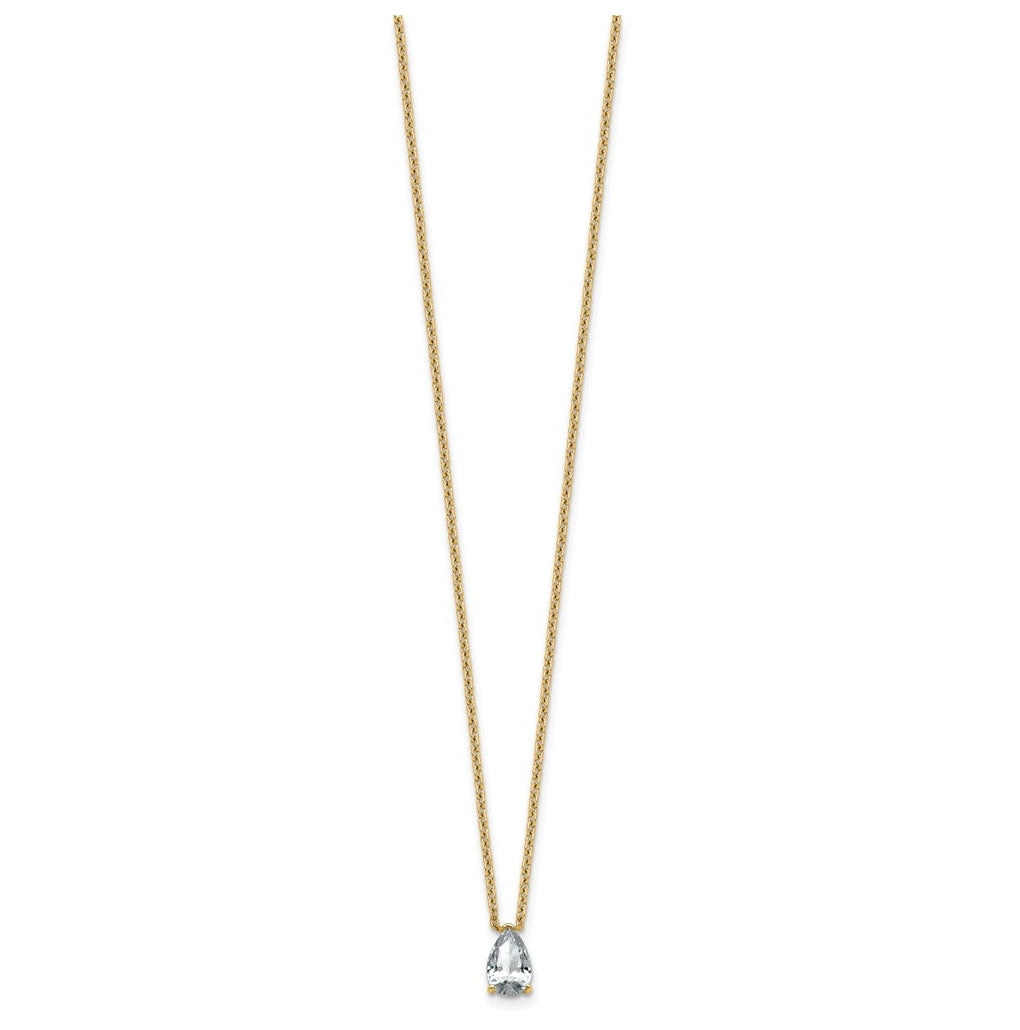 14K Yellow Or White Gold Lab Grown Diamond VS+ F+ Pear Complete 18 inch Three Prong Pendant Necklace