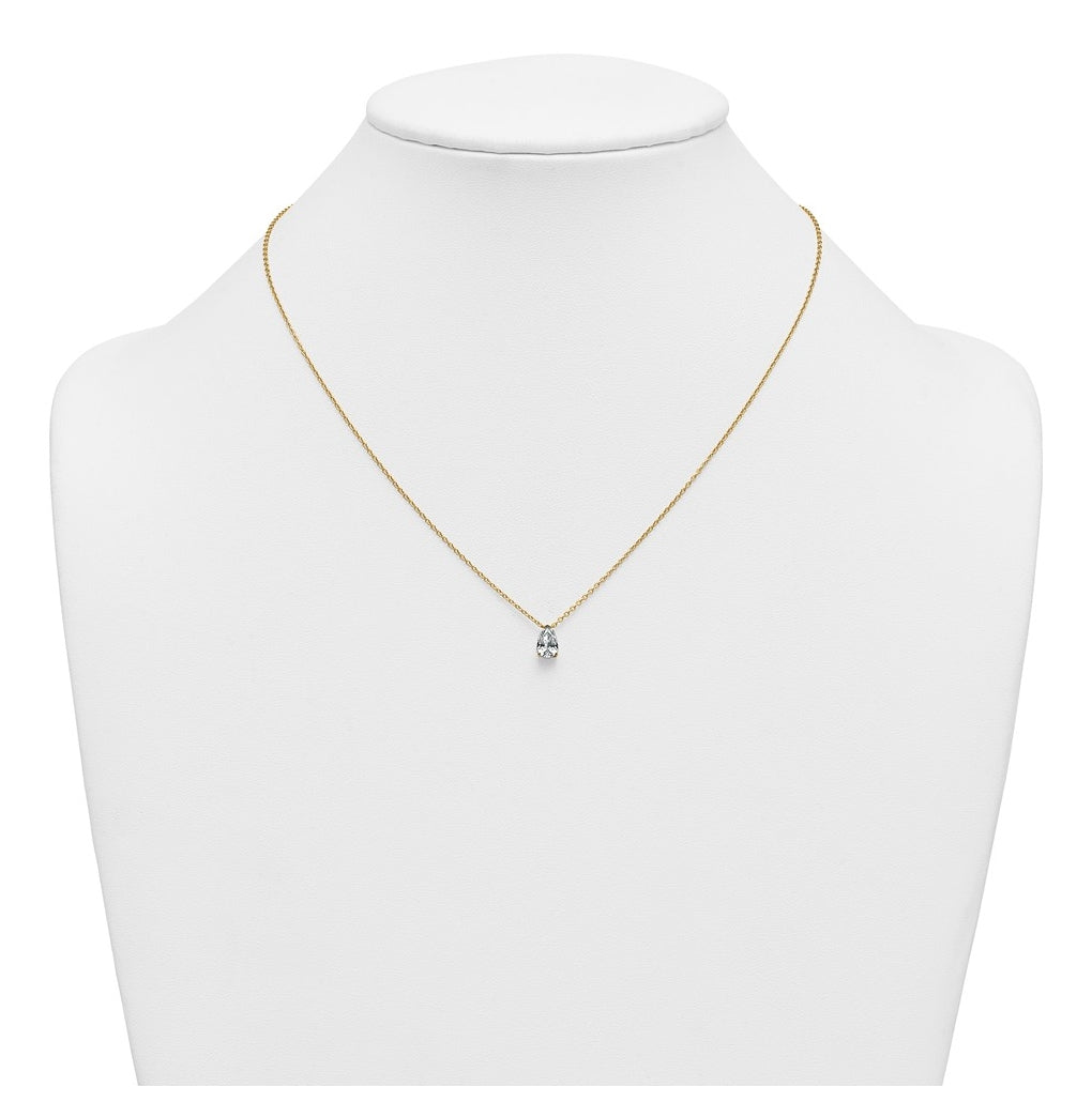 14K Yellow Or White Gold Lab Grown Diamond VS+ F+ Pear Complete 18 inch Three Prong Pendant Necklace