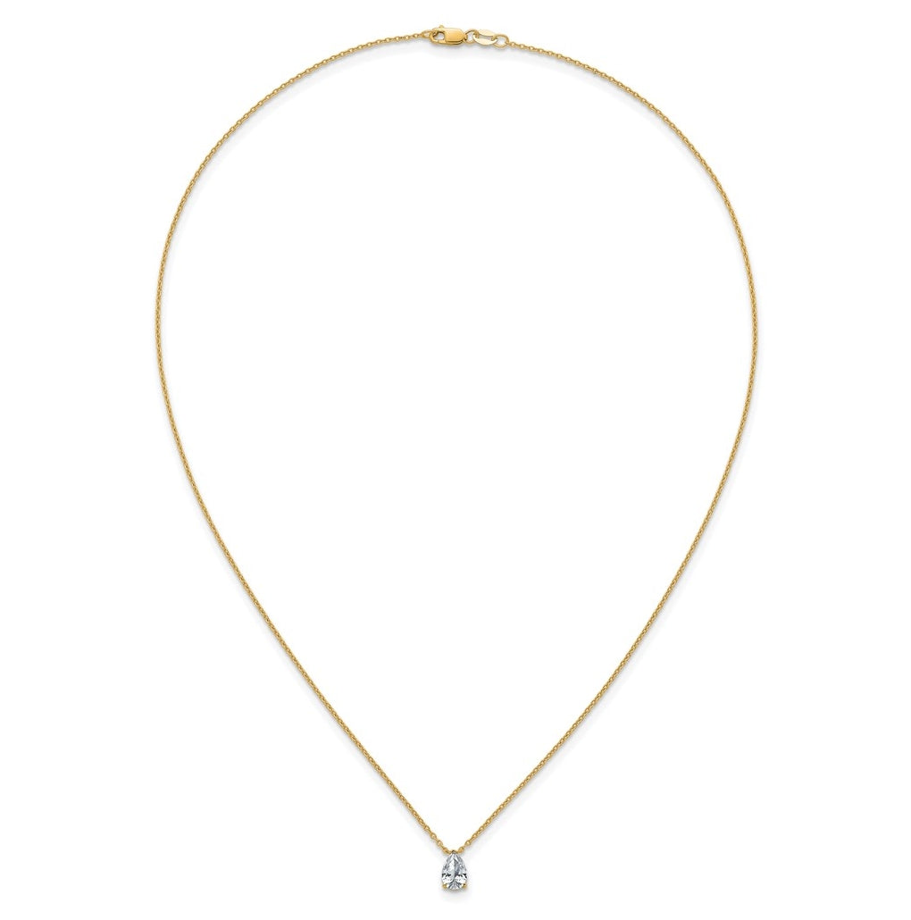 14K Yellow Or White Gold Lab Grown Diamond VS+ F+ Pear Complete 18 inch Three Prong Pendant Necklace