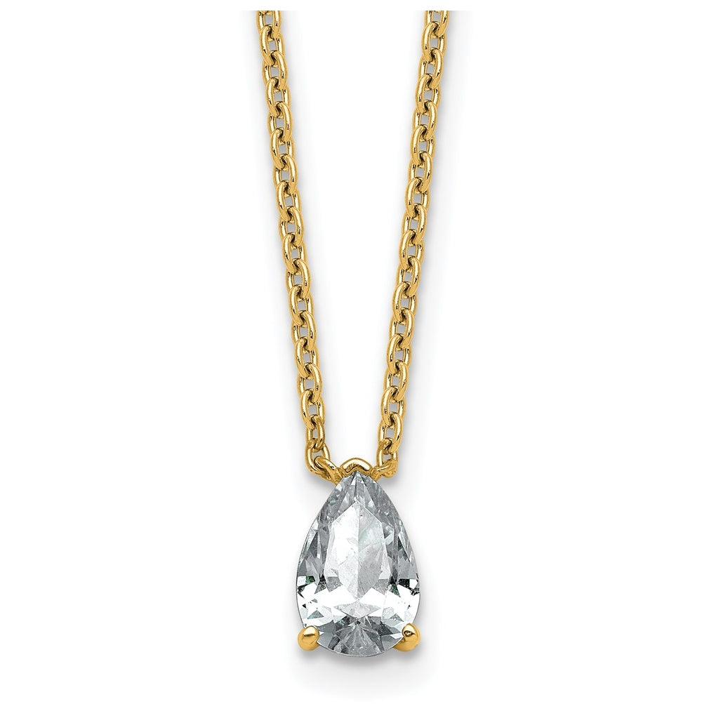 14K Yellow Or White Gold Lab Grown Diamond VS+ F+ Pear Complete 18 inch Three Prong Pendant Necklace