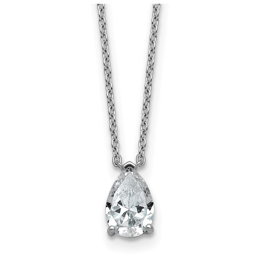 14K Yellow Or White Gold Certified Lab Grown Diamond VS+ F+ Pear Complete 18 inch Three Prong Pendant Necklace