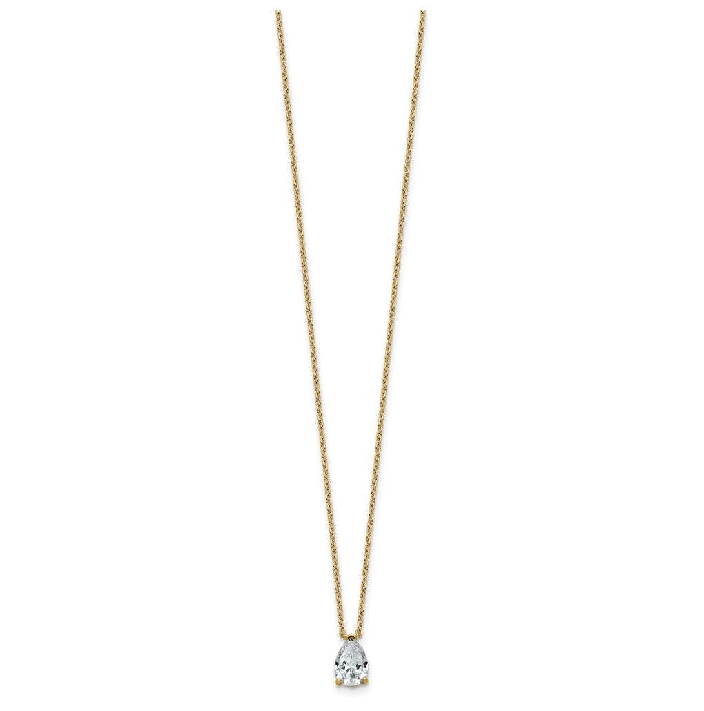 14K Yellow Or White Gold Lab Grown Diamond VS+ F+ Pear Complete 18 inch Three Prong Pendant Necklace