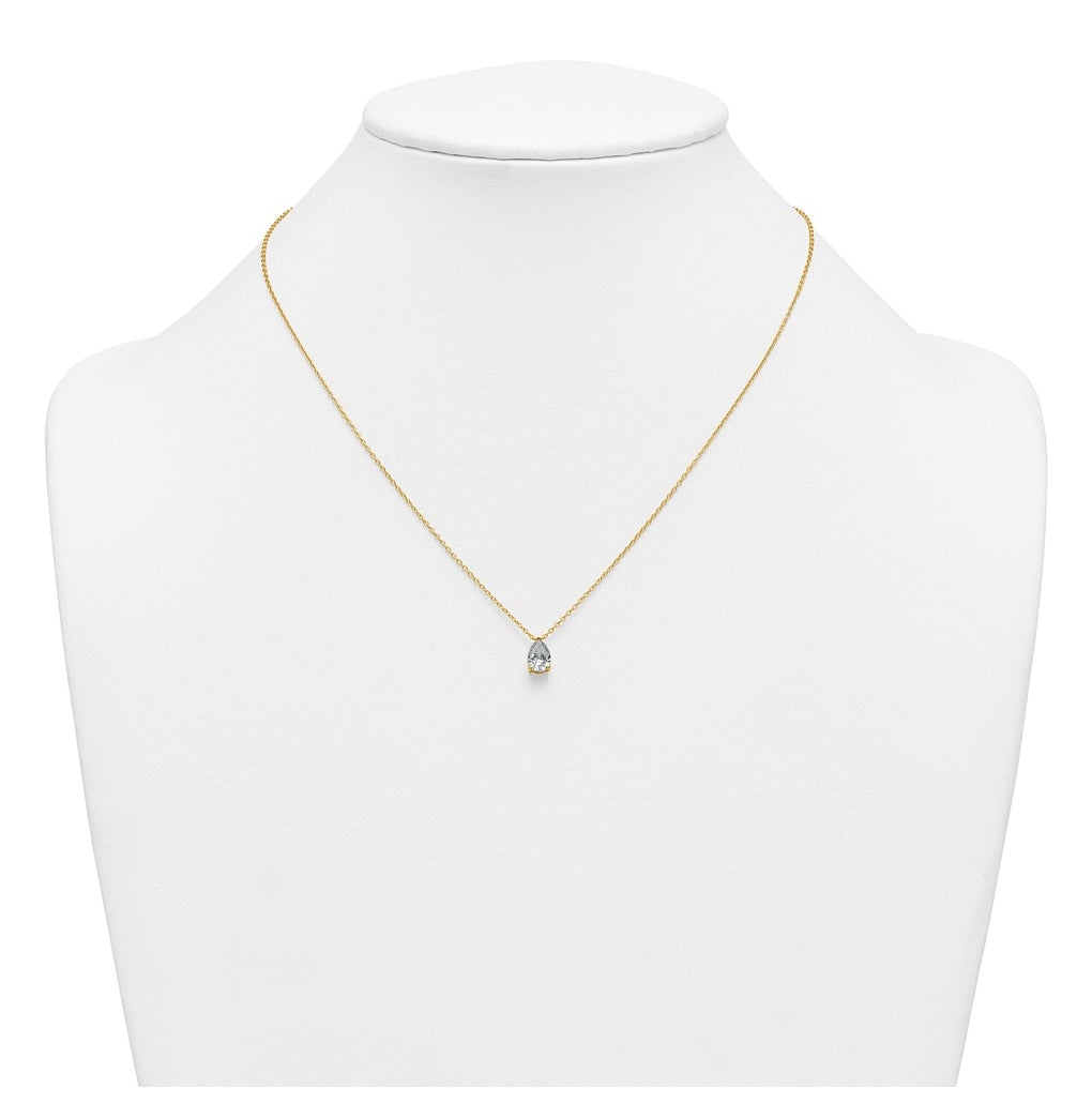 14K Yellow Or White Gold Certified Lab Grown Diamond VS+ F+ Pear Complete 18 inch Three Prong Pendant Necklace