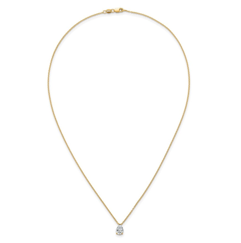 14K Yellow Or White Gold Lab Grown Diamond VS+ F+ Pear Complete 18 inch Three Prong Pendant Necklace