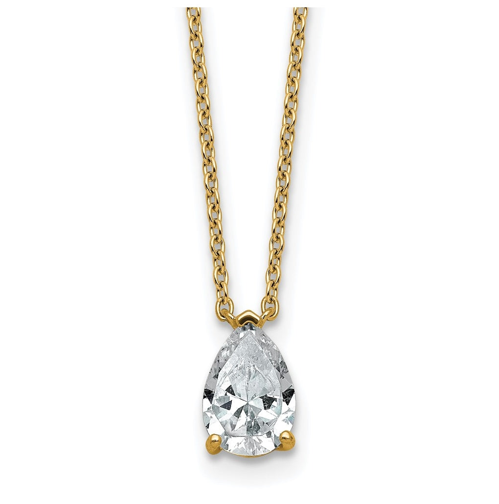14K Yellow Or White Gold Certified Lab Grown Diamond VS+ F+ Pear Complete 18 inch Three Prong Pendant Necklace