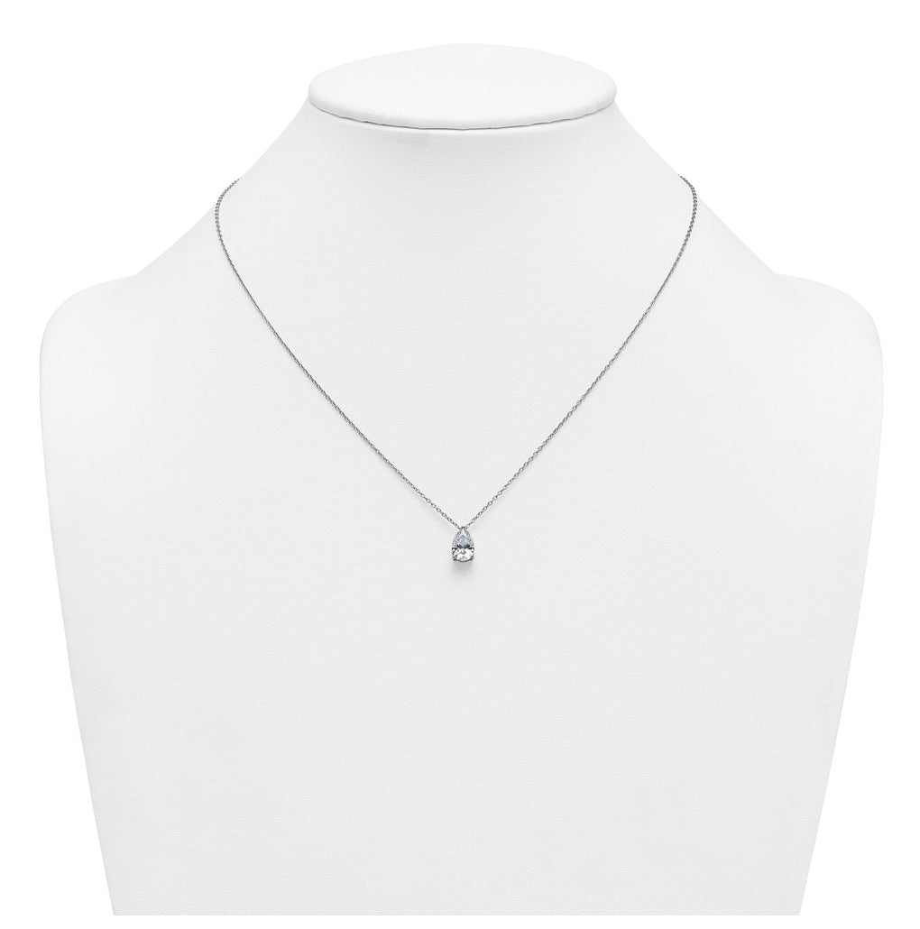 14K Yellow Or White Gold Certified Lab Grown Diamond VS+ F+ Pear Complete 18 inch Three Prong Pendant Necklace