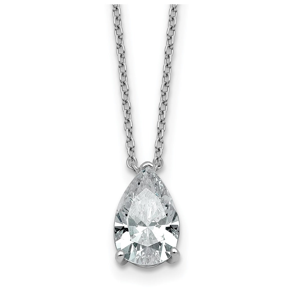 14K Yellow Or White Gold Certified Lab Grown Diamond VS+ F+ Pear Complete 18 inch Three Prong Pendant Necklace