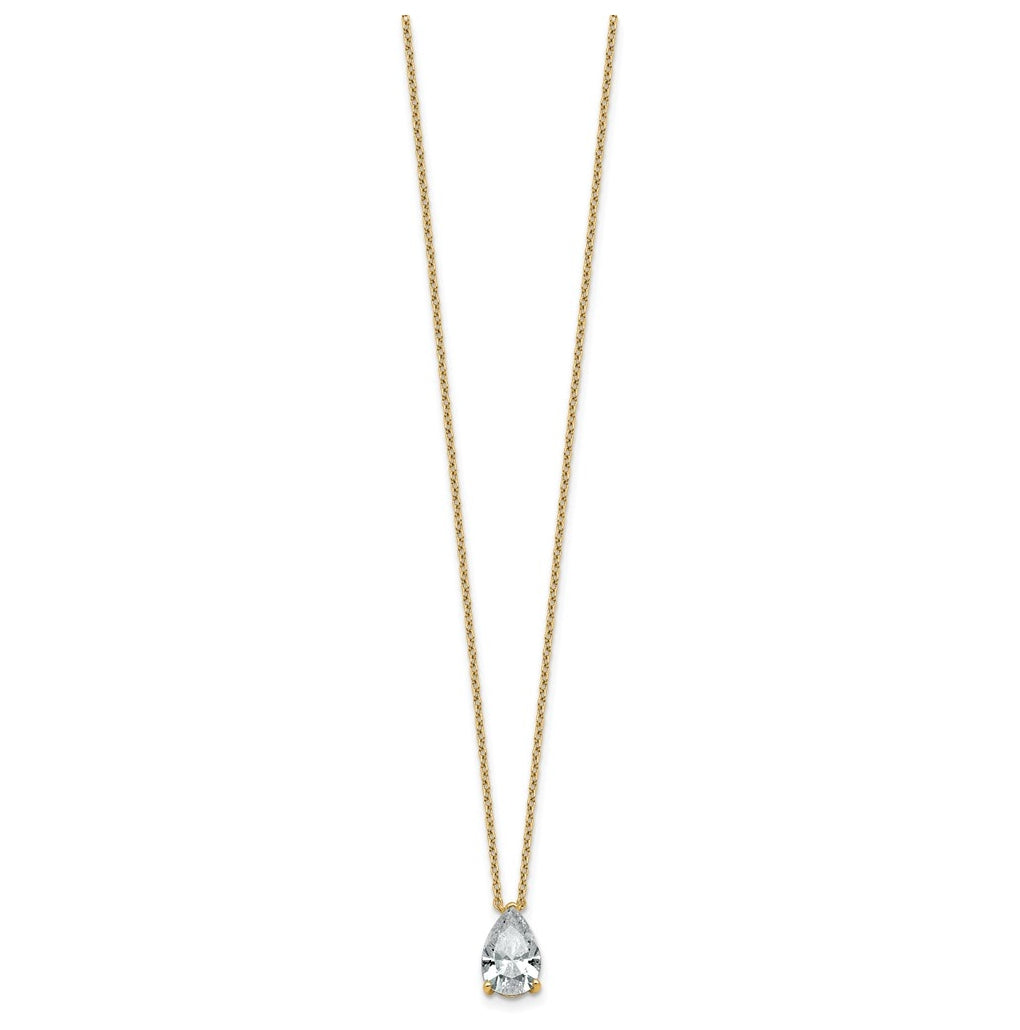 14K Yellow Or White Gold Lab Grown Diamond VS+ F+ Pear Complete 18 inch Three Prong Pendant Necklace