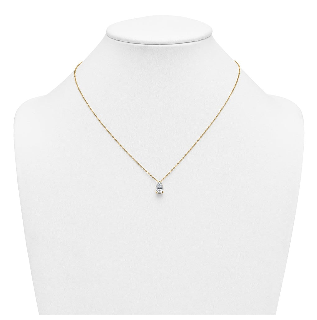 14K Yellow Or White Gold Lab Grown Diamond VS+ F+ Pear Complete 18 inch Three Prong Pendant Necklace
