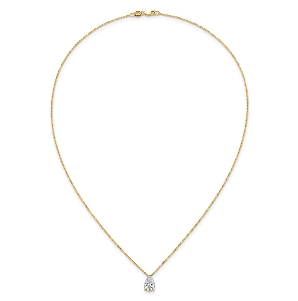 14K Yellow Or White Gold Lab Grown Diamond VS+ F+ Pear Complete 18 inch Three Prong Pendant Necklace