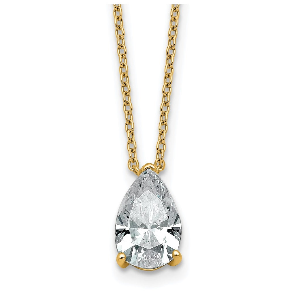 14K Yellow Or White Gold Lab Grown Diamond VS+ F+ Pear Complete 18 inch Three Prong Pendant Necklace