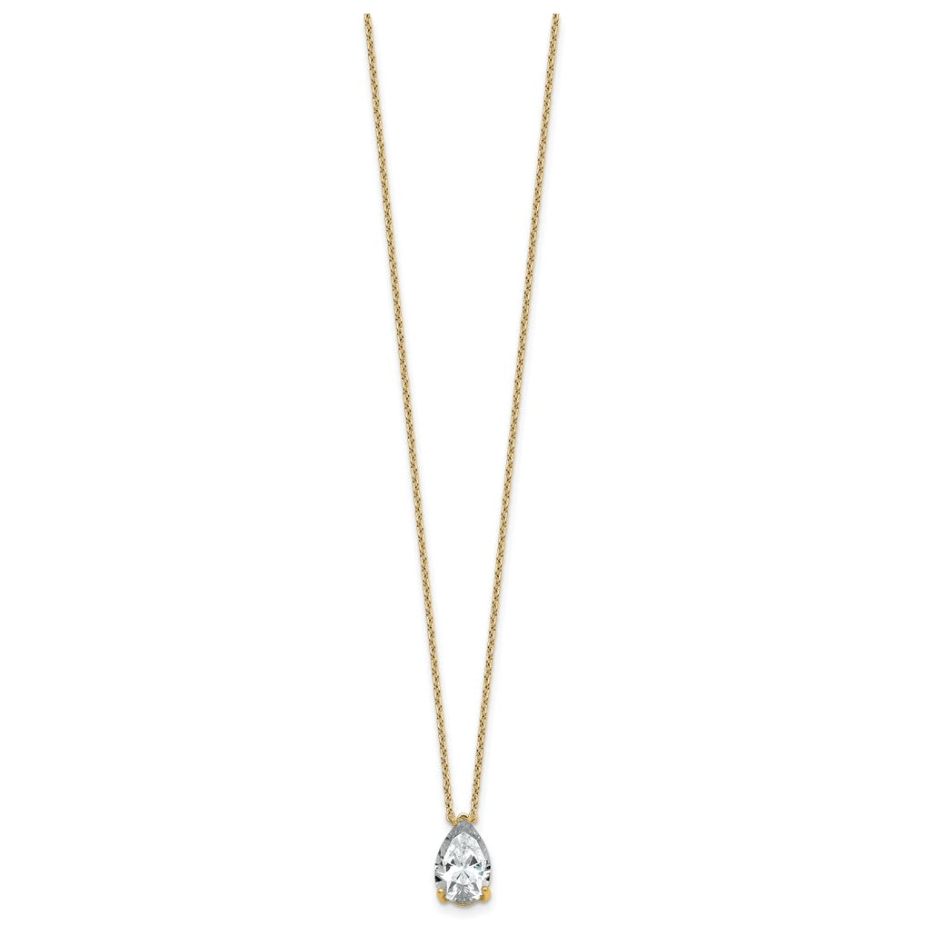 14K Yellow Or White Gold Lab Grown Diamond VS+ F+ Pear Complete 18 inch Three Prong Pendant Necklace