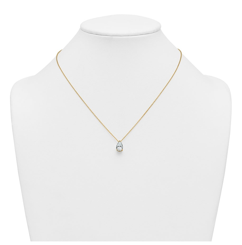 14K Yellow Or White Gold Lab Grown Diamond VS+ F+ Pear Complete 18 inch Three Prong Pendant Necklace