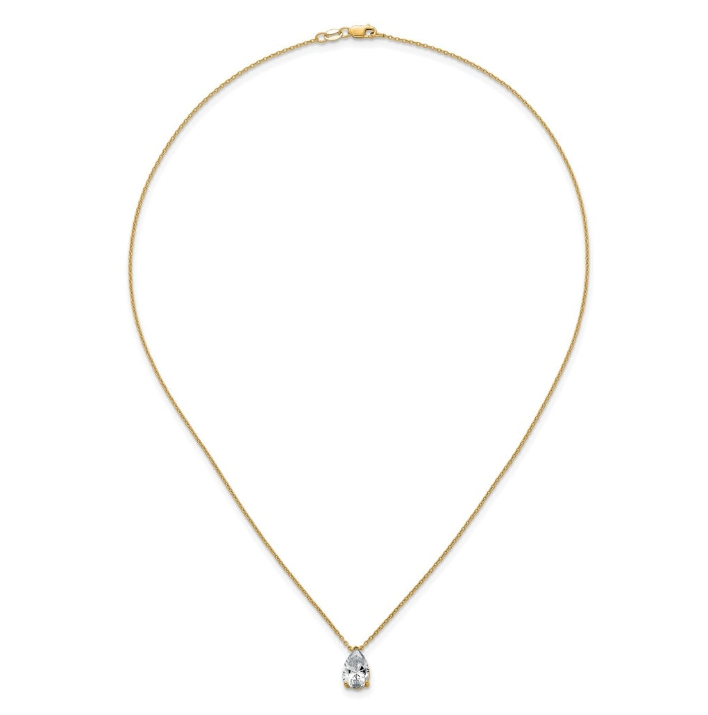 14K Yellow Or White Gold Lab Grown Diamond VS+ F+ Pear Complete 18 inch Three Prong Pendant Necklace