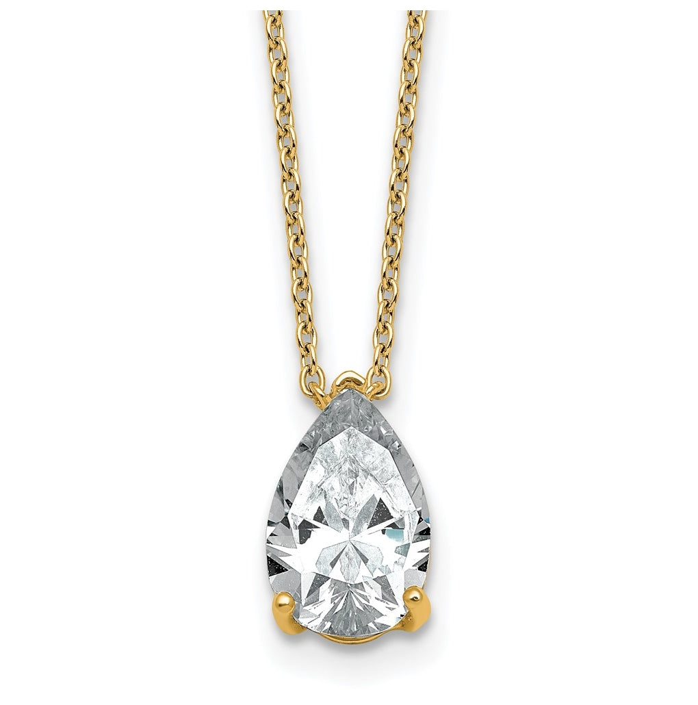 14K Yellow Or White Gold Certified Lab Grown Diamond VS+ F+ Pear Complete 18 inch Three Prong Pendant Necklace