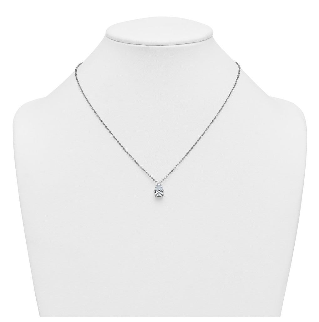 14K Yellow Or White Gold Certified Lab Grown Diamond VS+ F+ Pear Complete 18 inch Three Prong Pendant Necklace