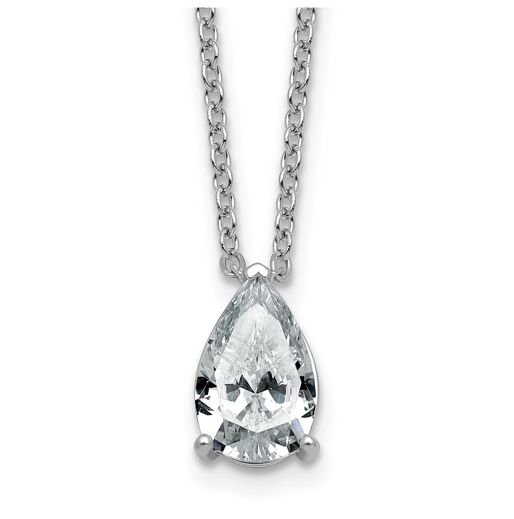 14K Yellow Or White Gold Lab Grown Diamond VS+ F+ Pear Complete 18 inch Three Prong Pendant Necklace