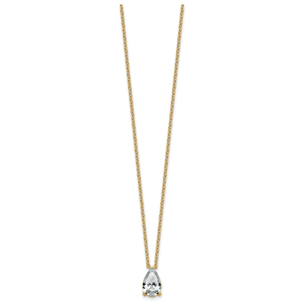 14K Yellow Or White Gold Lab Grown Diamond VS+ F+ Pear Complete 18 inch Three Prong Pendant Necklace