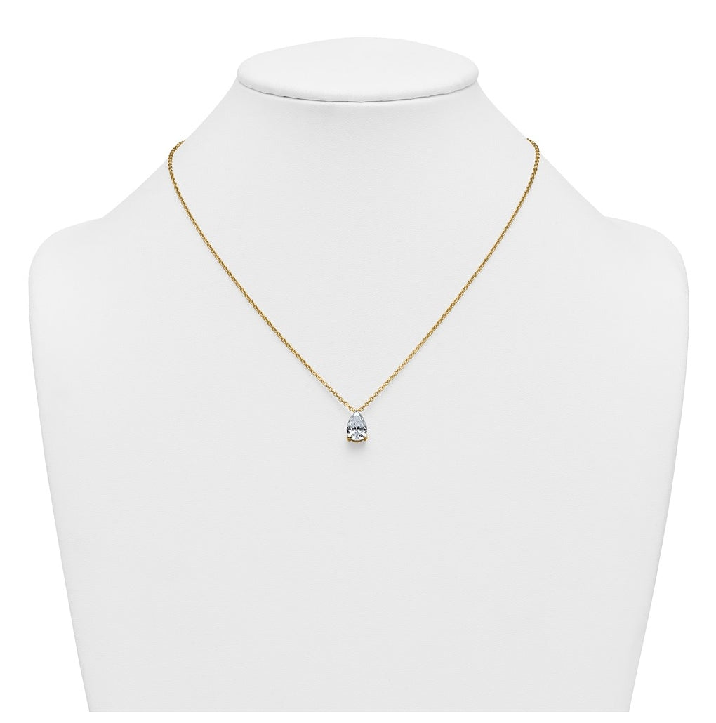 14K Yellow Or White Gold Lab Grown Diamond VS+ F+ Pear Complete 18 inch Three Prong Pendant Necklace
