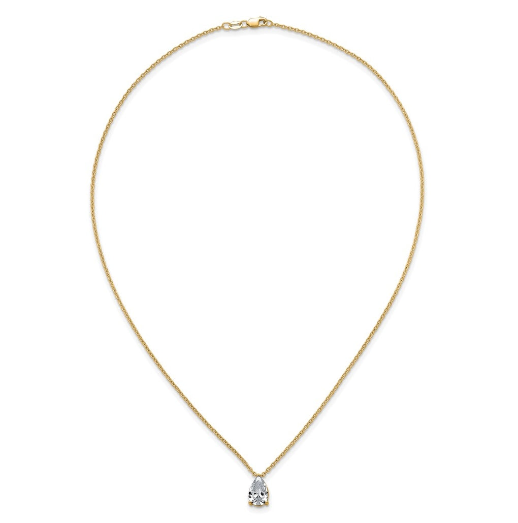 14K Yellow Or White Gold Lab Grown Diamond VS+ F+ Pear Complete 18 inch Three Prong Pendant Necklace