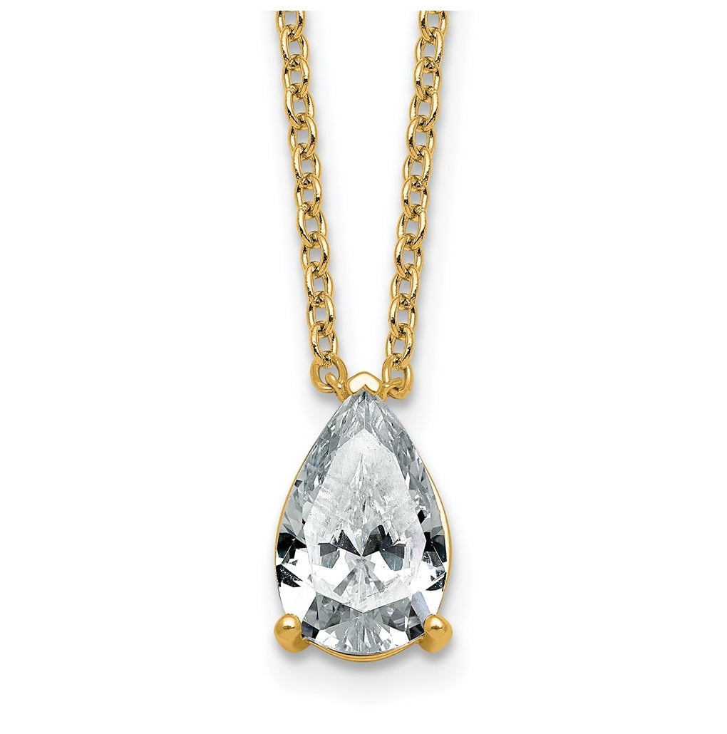 14K Yellow Or White Gold Lab Grown Diamond VS+ F+ Pear Complete 18 inch Three Prong Pendant Necklace
