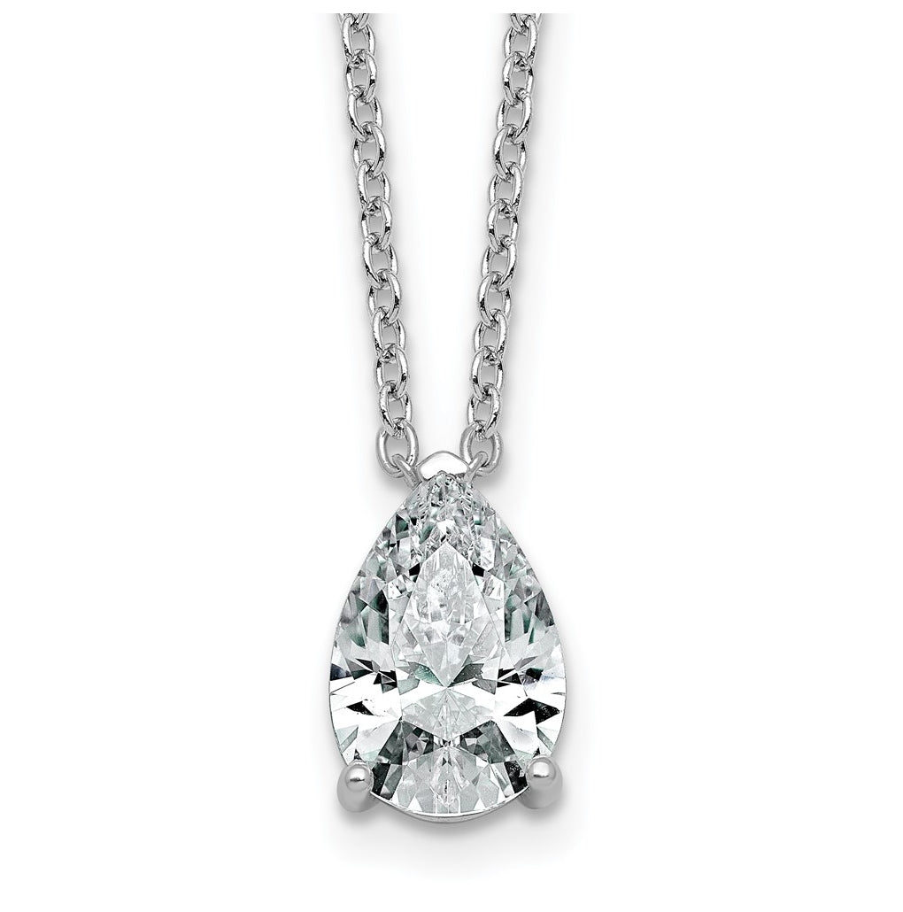 14K Yellow Or White Gold Lab Grown Diamond VS+ F+ Pear Complete 18 inch Three Prong Pendant Necklace