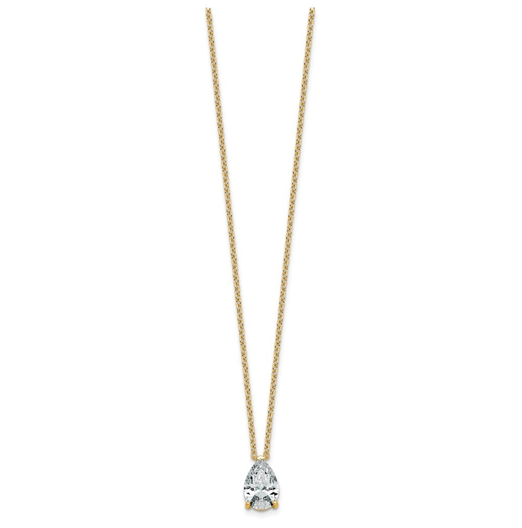 14K Yellow Or White Gold Certified Lab Grown Diamond VS+ F+ Pear Complete 18 inch Three Prong Pendant Necklace