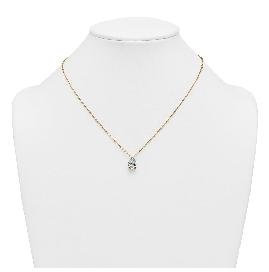 14K Yellow Or White Gold Certified Lab Grown Diamond VS+ F+ Pear Complete 18 inch Three Prong Pendant Necklace