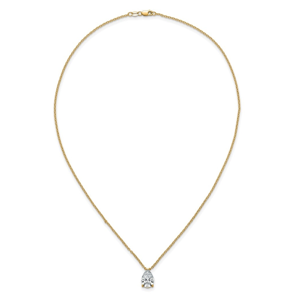14K Yellow Or White Gold Lab Grown Diamond VS+ F+ Pear Complete 18 inch Three Prong Pendant Necklace