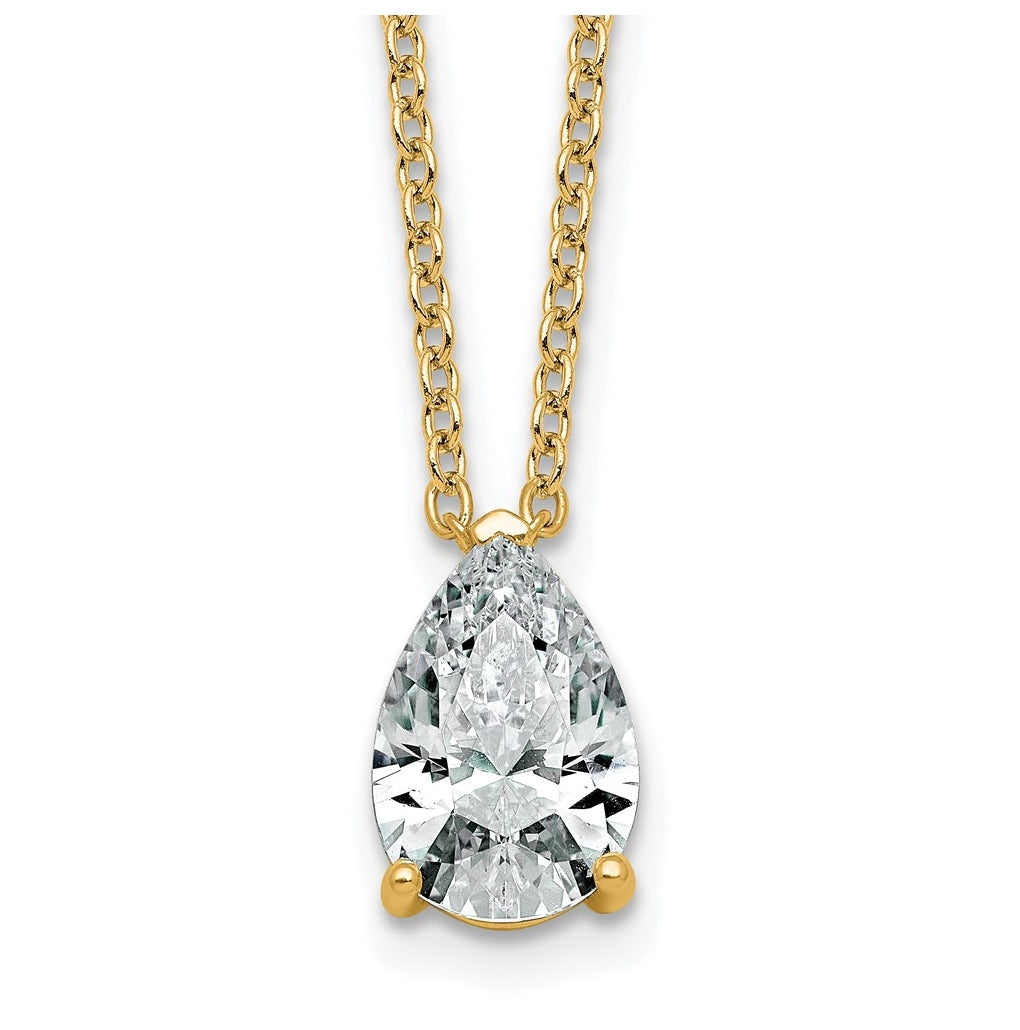 14K Yellow Or White Gold Certified Lab Grown Diamond VS+ F+ Pear Complete 18 inch Three Prong Pendant Necklace