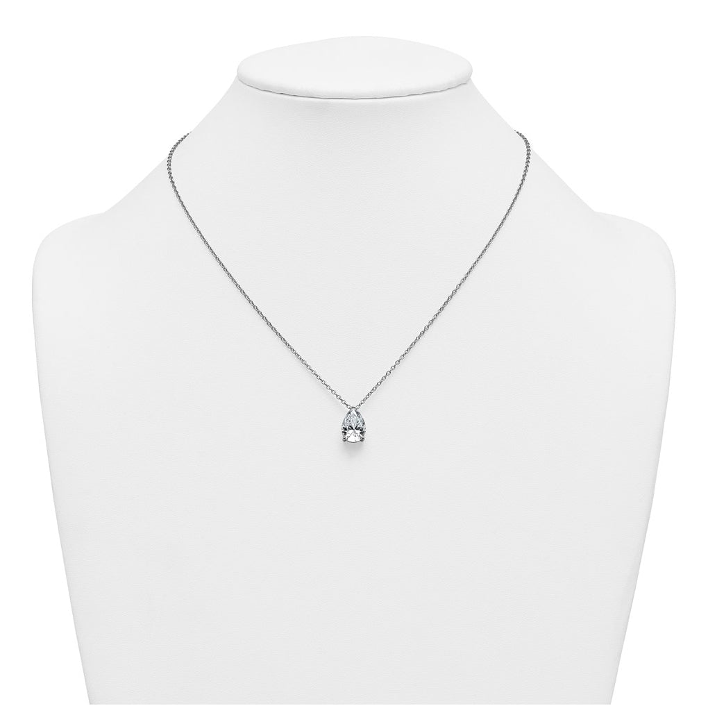 14K Yellow Or White Gold Certified Lab Grown Diamond VS+ F+ Pear Complete 18 inch Three Prong Pendant Necklace