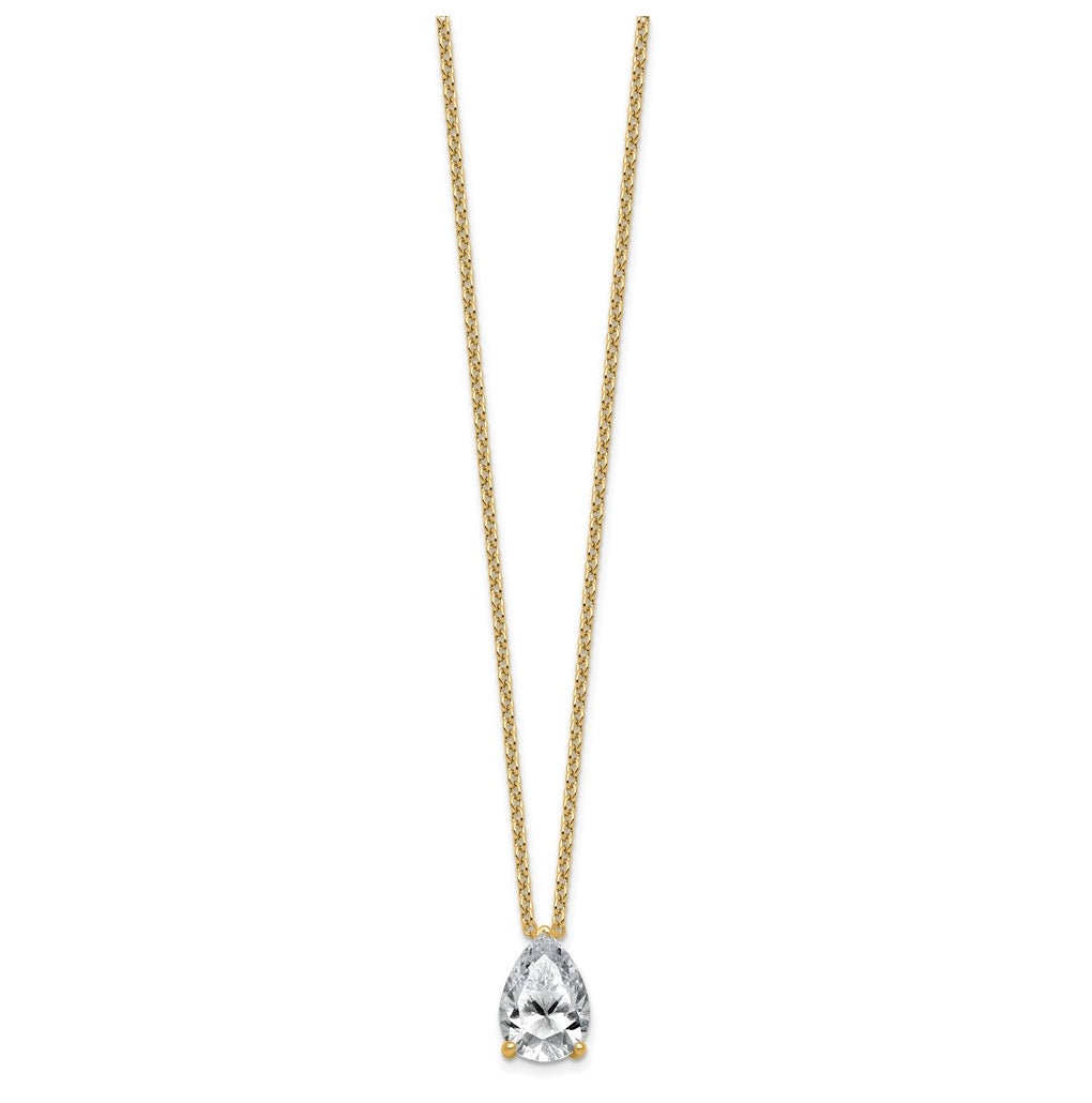 14K Yellow Or White Gold Lab Grown Diamond VS+ F+ Pear Complete 18 inch Three Prong Pendant Necklace