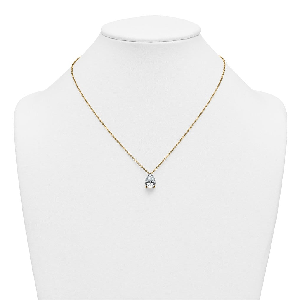 14K Yellow Or White Gold Certified Lab Grown Diamond VS+ F+ Pear Complete 18 inch Three Prong Pendant Necklace