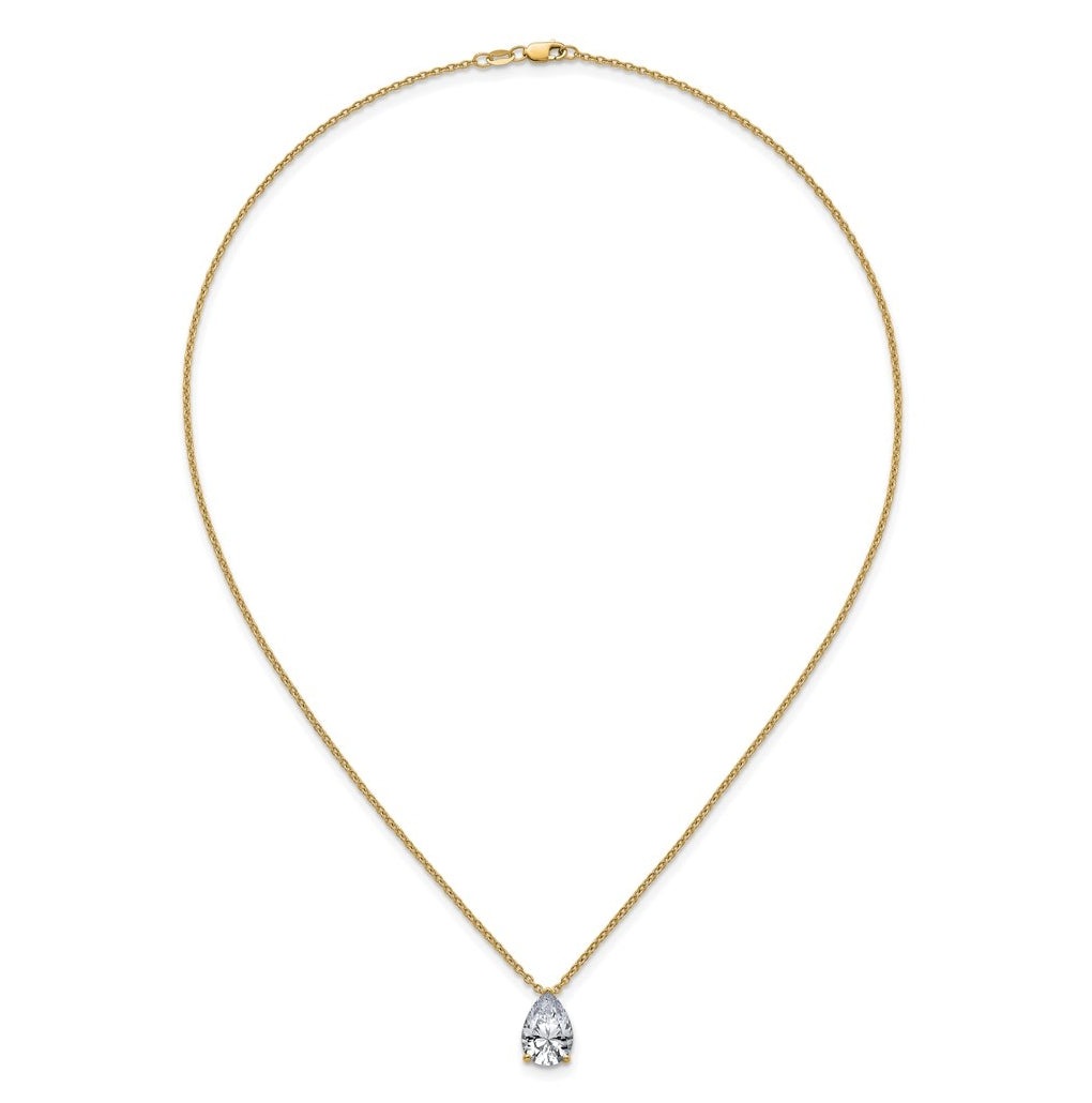 14K Yellow Or White Gold Lab Grown Diamond VS+ F+ Pear Complete 18 inch Three Prong Pendant Necklace